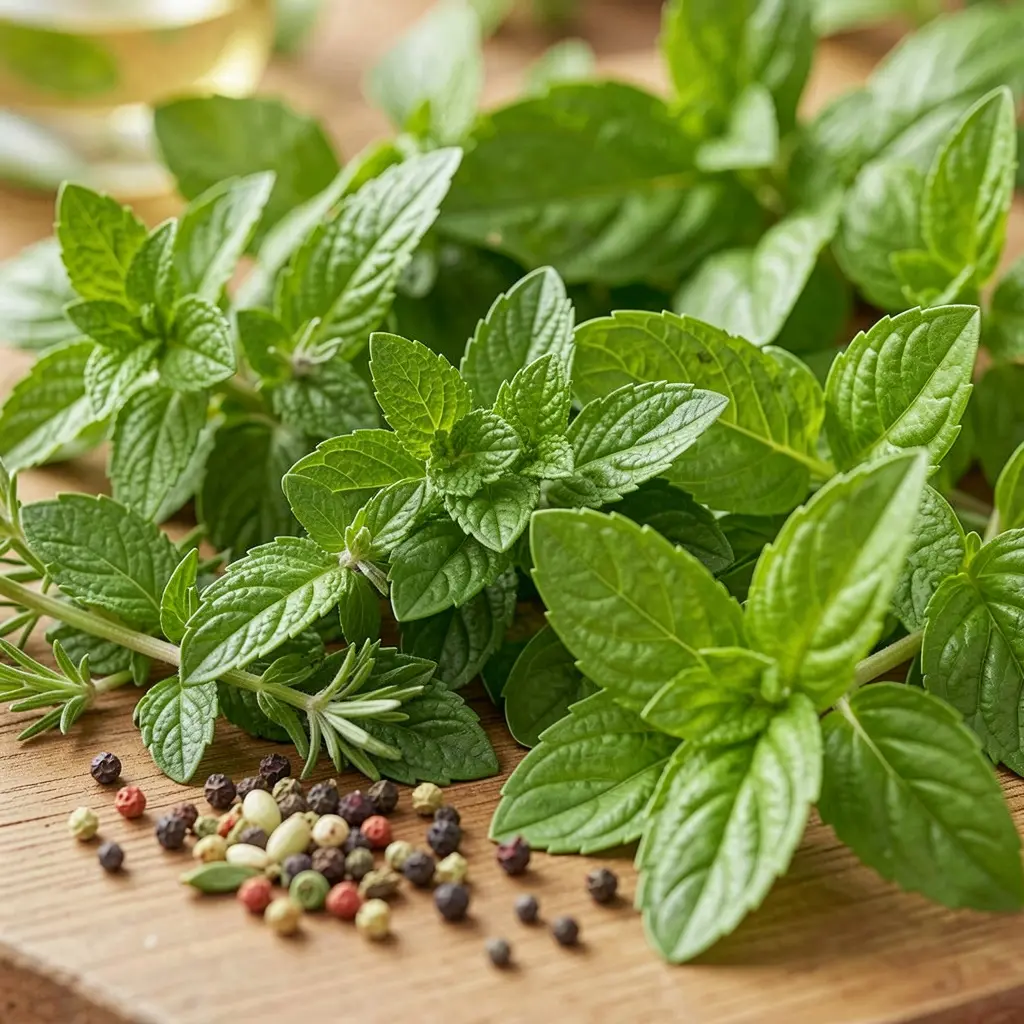 Fresh green herbs and natural plant ingredients for daily wellness