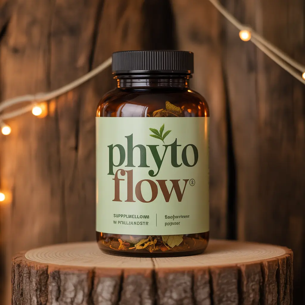 PhytoFlow supplement bottle shown with natural ingredients